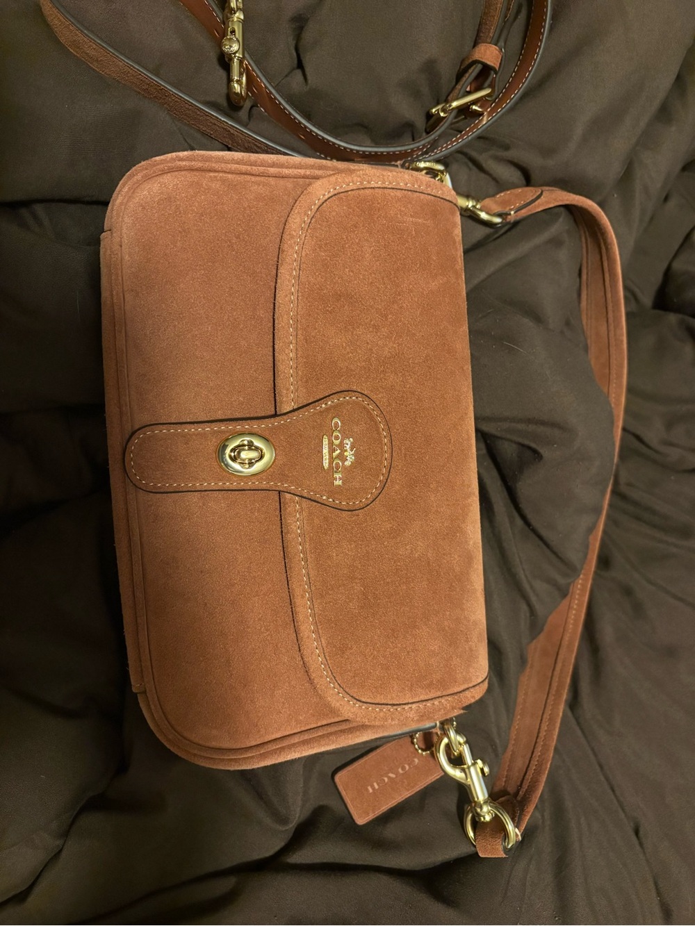 Coach Suede Turnlock Shoulder Bag in Clay - Picture 2 of 11
